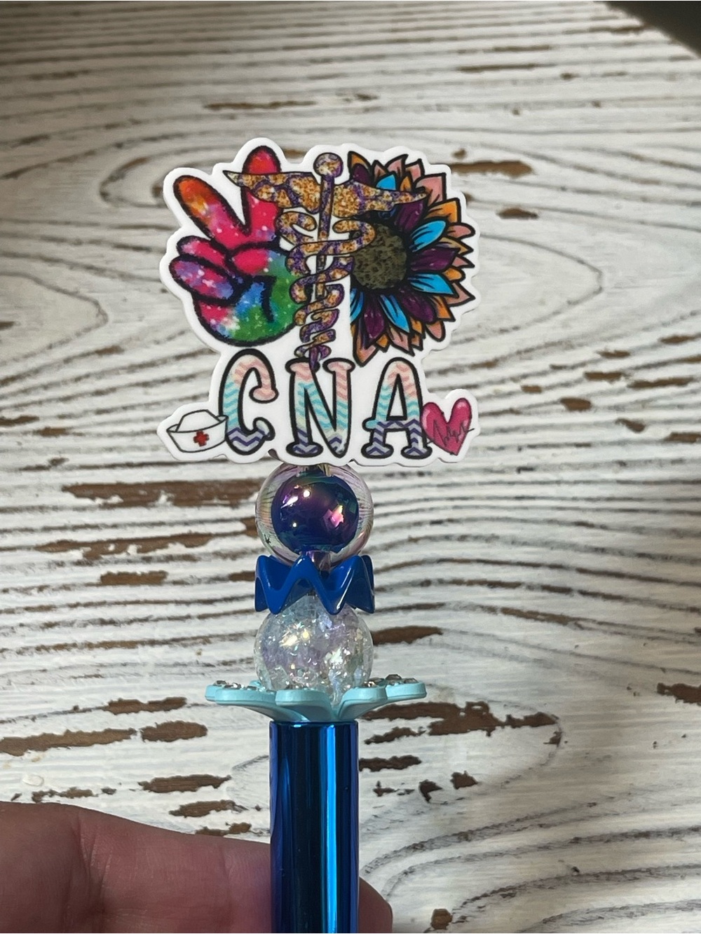 Hand Crafted Blue CNA Beaded Pen